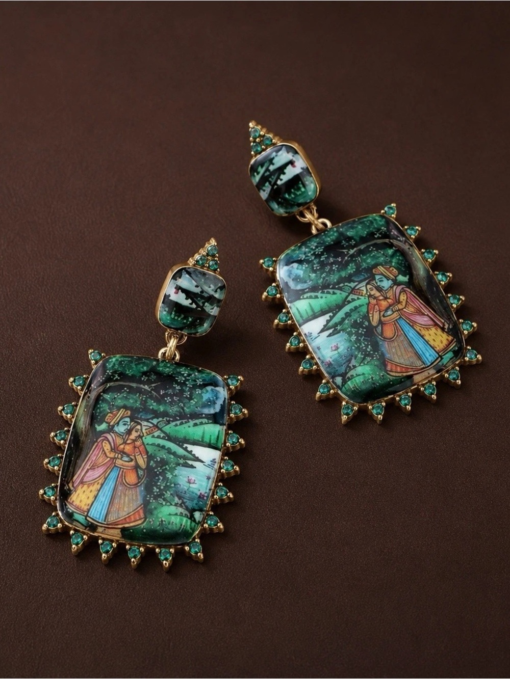 Geisha Museum Earrings Goddess CZ VTG Gold Court Medieval Art Artisan Antique